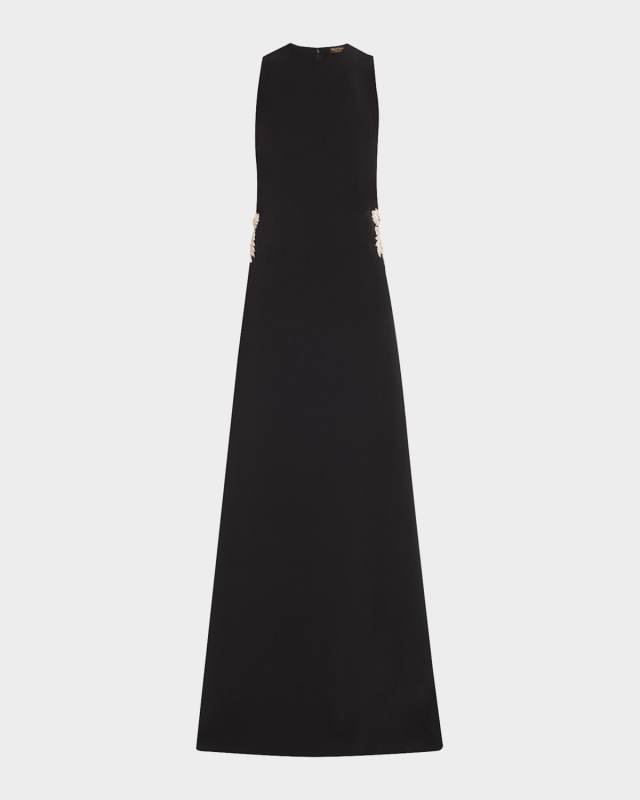 Embellished Heavy Crepe Cady Sleeveless Maxi Dress